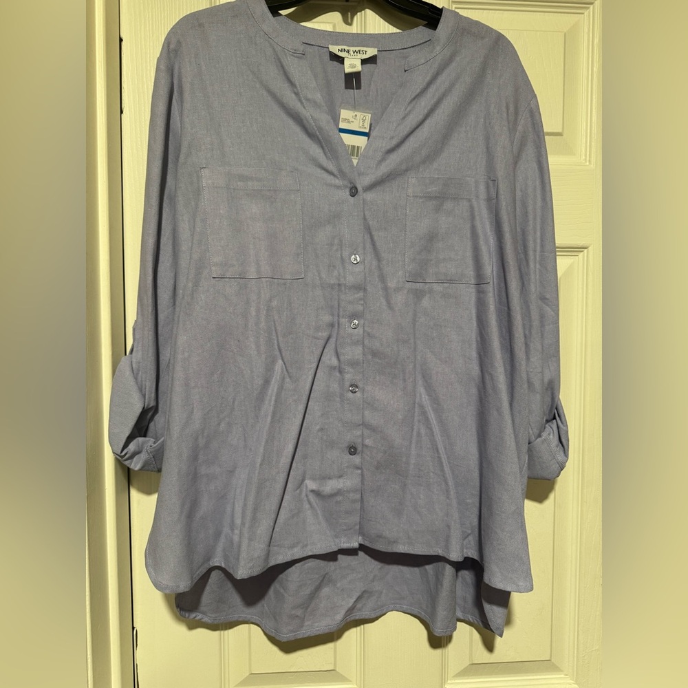 Nine West Blue Button-Up Blouse